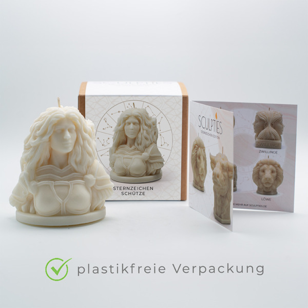 Kerze Sternzeichen Schütze, Geschenk für Sternzeichen Schütze, Produktverpackung Sternzeichen Schütze